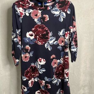 Apt. 9 Floral Long Sleeve Dress - Navy and Burgundy